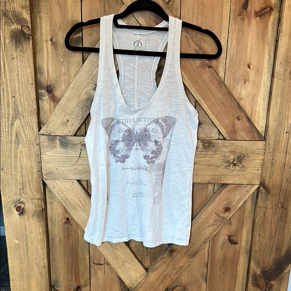 American Eagle Outfitters White Butterfly Graphic Tank Top